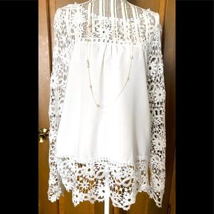 White,lace, blouse, size L
